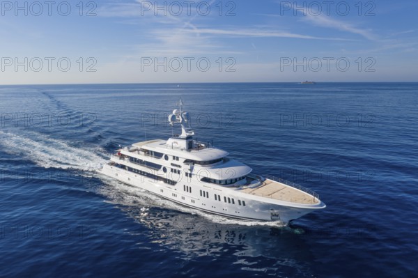 Aerial view 74 metre motor yacht AURORA, delivered in 2017 by the German shipyard Lürssen Yachts,