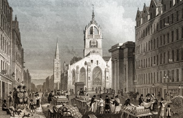 St Giles' Church, County Hall and Lawn Market, High Street, Edinburgh, Scotland, 19th century, from