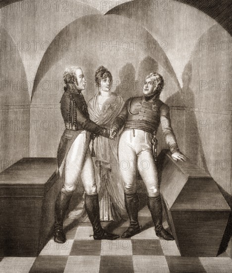 Emperor Alexander I of Russia at the tomb of Frederick II. at the Garrison Church in Potsdam, with