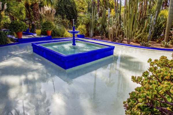 Fountain and pool at Majorelle garden, weel-known cactus garden ! Yves Saint Laurent restored this