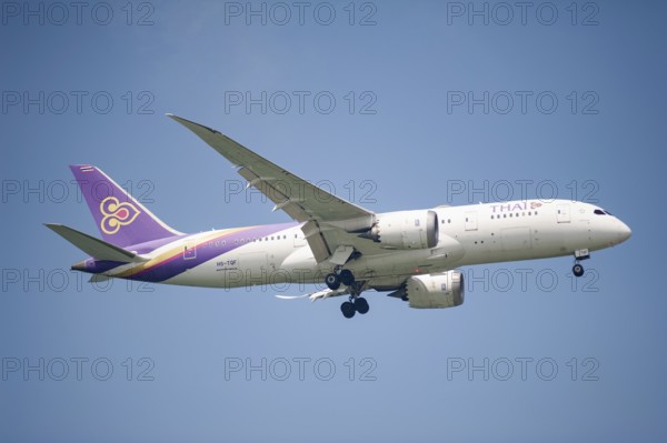 30.07.2023, Singapore, Republic of Singapore, Asia, A Thai Airways Boeing 787-8 Dreamliner