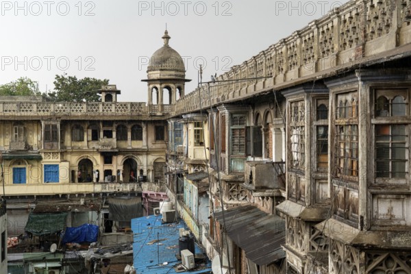 Old Delhi, India, March 30, 2023: The Gadodia market building at the Spice Market at Khari Baoli