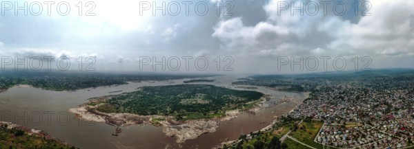 Aerial view of the Congo River separating Brazzaville, the capital of the Republic of Congo, and