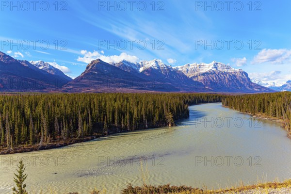 Rocky Mountains of Canada. Mountain peaks covered with snow and glaciers. This artificial Abraham