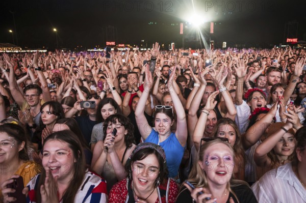 WROCLAW, POLAND - AUGUST 12, 2023: Festival Meskie Granie (Man's playing) play of audience in front