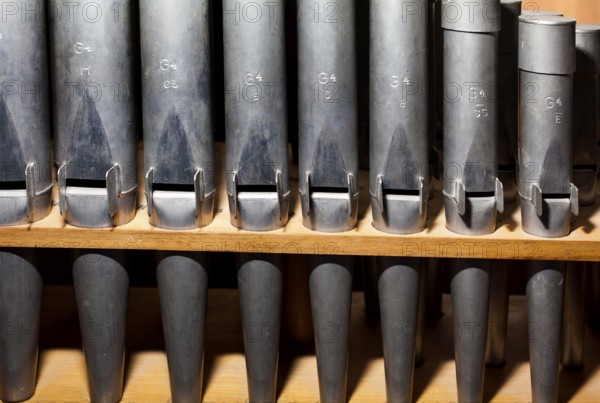 Detail of a portative organ, Organ Museum Borgentreich, Höxter district, North Rhine-Westphalia,
