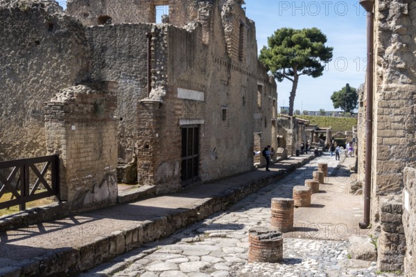 HERCULANEUM, ITALY, MAY 05, 2022, Abandoned street Cardo IV Superiore in the ancient town of