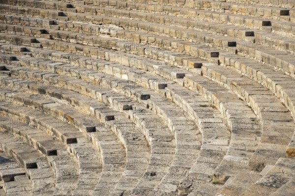 Empty steps and sittings of a stage arena from the ancient amphitheatre of Kourion in Limassol,