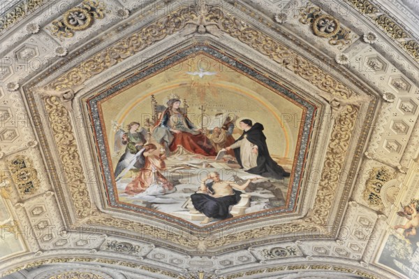 Vatican Museums, Vatican, Rome, Italy, Detailed ceiling painting with dramatic depiction of figures
