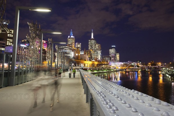 Melbourne skyline as seen at dusk from Queens Bridge near Southbank in Melbourne, Victoria,