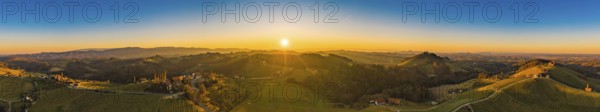 Panorama of Vineyards near Gamlitz Sulztal area south Styria, wine country. Sunny landscape of
