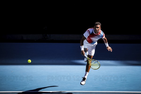 MELBOURNE, AUSTRALIA, JANUARY 24: Felix Auger-Aliassime of Canada on his way to beating Marin Cilic