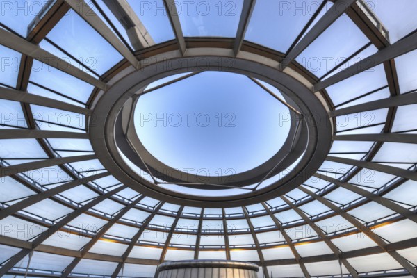 Reichstag in Berlin, the photo shows the dome of the Reichstag with the walkable spiral inside. The