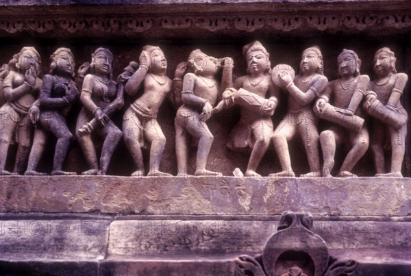 An erotic panel on the exterior wall of the Lakshmana temple in Khajuraho, Madhya Pradesh, India,