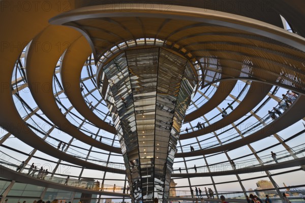 Reichstag building in Berlin. The large glass dome at the very top of the Reichstag has a