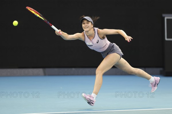 German tennis player Eva Lys (GER) playing a forehand shot at the Australian Open 2025 tournament,