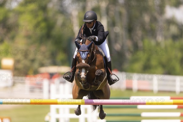 Sameh el Dahan of Great Britain, riding WKD Toronto, compete in the 1.60m Grand Prix during The