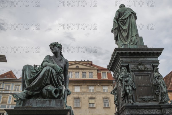 Personified river goddess, female figure representing the river Drau, fountain of Archduke Johann,