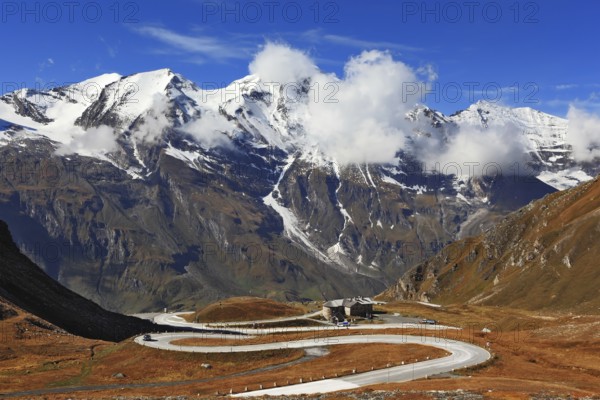 Famous picturesque views of the road in Austrian Alps - Grossglocknershtrasse. Ideal highway winds