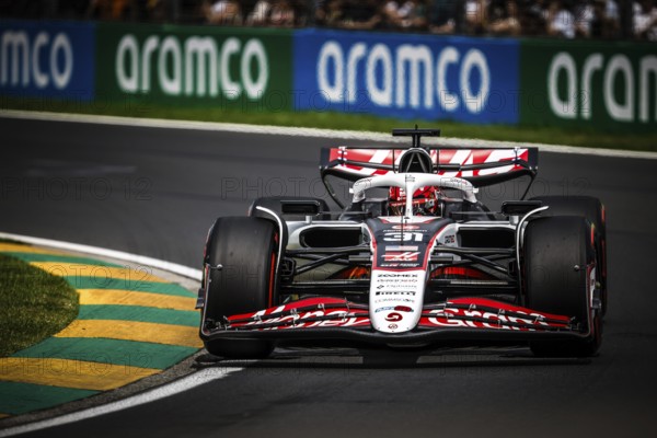 Esteban Ocon of France drives the MoneyGram Haas F1 Team VF-25 during third practice in the 2025