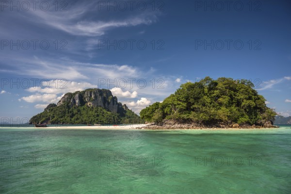 Tropical islands view with ocean blue sea water and white sand beach at Thale Waek (Separated Sea),