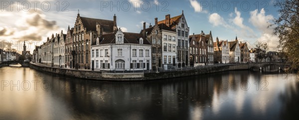Bruges, West Flemish Region, Belgium, 11 15 2017: The Spiegelrei historical street reflecting in