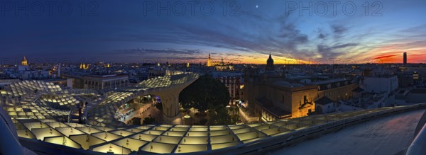 Sunset view on Sevilla from Setas de Sevilla, an architectural monument with viewing platform. The