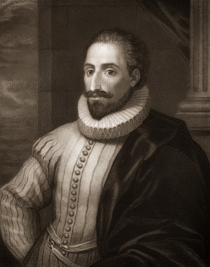 Steel engraving, c. 1860, Miguel de Cervantes Saavedra, 1547-1616, a Spanish writer, Miguel de