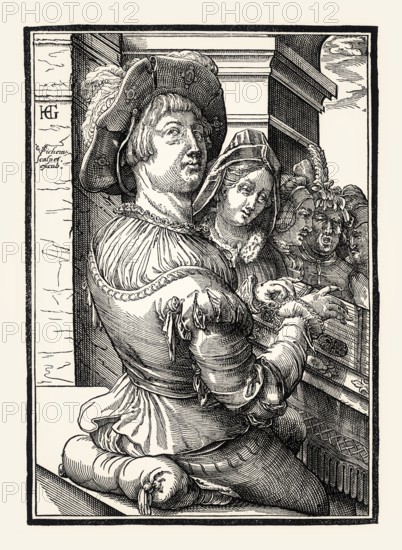 A young man playing the dulcimer, Christoffel van Sichem, after Hendrick Goltzius, 17th century,