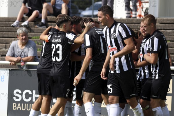 Villingen players celebrate the 1-0 lead goal by Marcel Sökler (Villingen 08) during the Soccer-RL