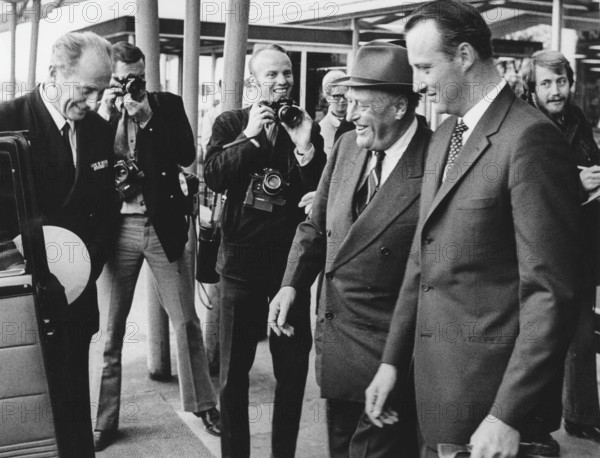 King Harald of Norway. Pictured with his father King Olav V 1971