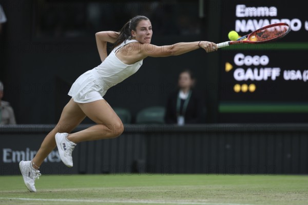 US tennis player Emma Navarro in action at the 2024 Wimbledon Championships, London, England,