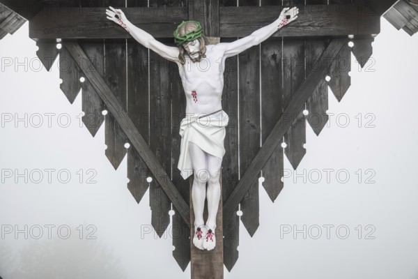 Autumn atmosphere, Christ on the cross, wayside shrine, near Kitzeck, Sausal, Styria, Austria,