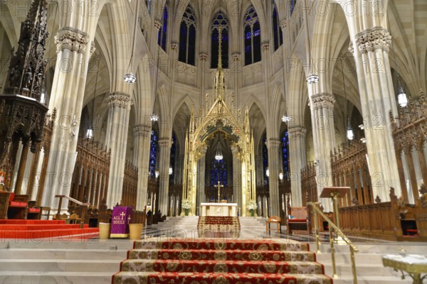 Saint Patricks Old Cathedral or Old St. Patricks, Lower Manhattan, Magnificent Gothic altar in the