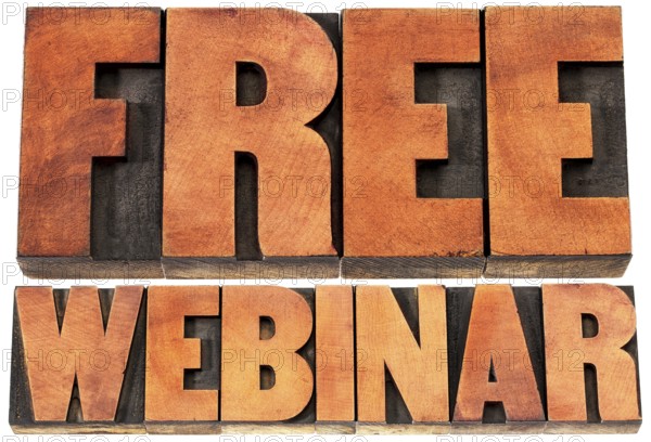 Free webinar banner - internet communication concept - a word abstract in letterpress wood type