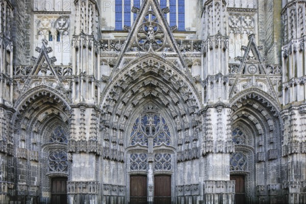 Gothic-style west façade of Saint-Gatien Cathedral, Tours, Indre-et-Loire department, Centre Val de