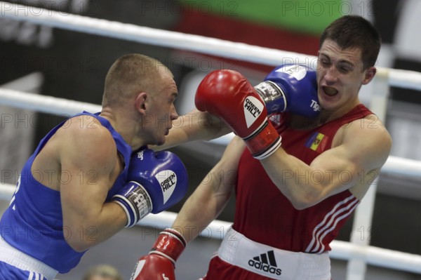 Sofia, Bulgaria - 26 February, 2021: Dmitri Galagot (red) of Moldova and Yevhenii Barabanov of