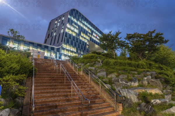 Daejeon, South Korea, June 25, 2019: Night exterior view of new Dong-gu regional office building