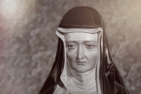 Figure of Hildegard of Bingen, Sibyl of the Rhine, 1098 – 1179, German Benedictine abbess and