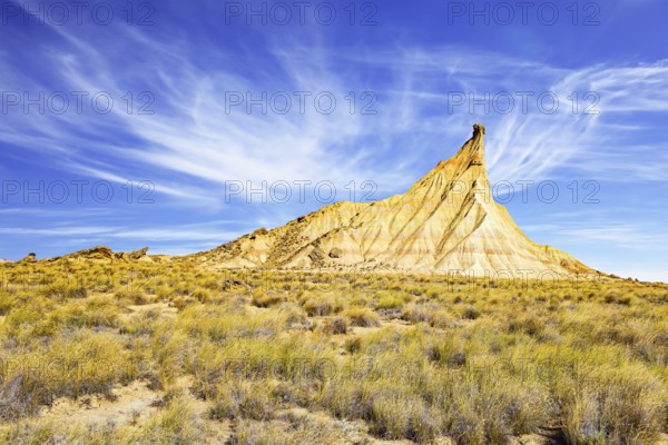 The rock of Castildetierra. Bardenas Reales, the Spanish province of Navarre. Rock formations are