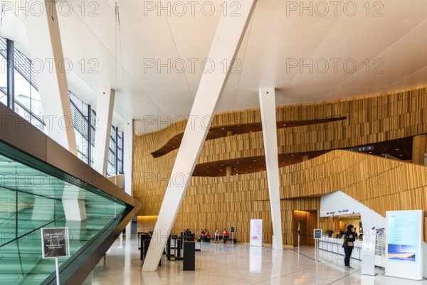 Oslo, Norway, August 11, 2019: Opera house in Oslo. Interior view. Modern building designed by