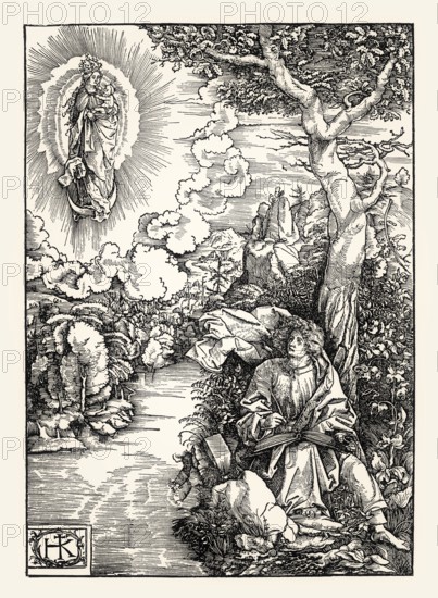 Vision of John on Patmos, Book of Revelation, by Hans von Kulmbach, 1516, facsimile of the 19th