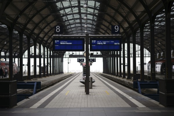 Wiesbaden, Germany - October 15, 2017: The interior of Wiesbaden Central Station with platforms and