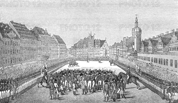 The monarchs and generals at the market place in Leipzig on 19.10.1813, Battle of the Nations,
