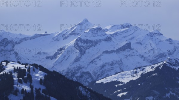 Travel destination and ski area in the Swiss Alps. Diablerets mountain range