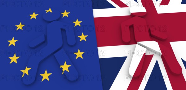 Image relative to politic situation between great britain and european union. Pedestrians icons