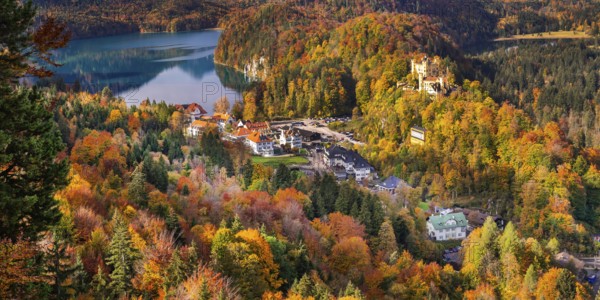 Hohenschwangau Castle View from Neuschwanstein Castle, 19th Century Neo-Romanesque Neo-Gothic Style