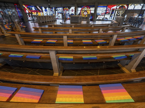 Catholic motorway church St. Christophorus on the A5 motorway near Baden Baden from 1978, interior,