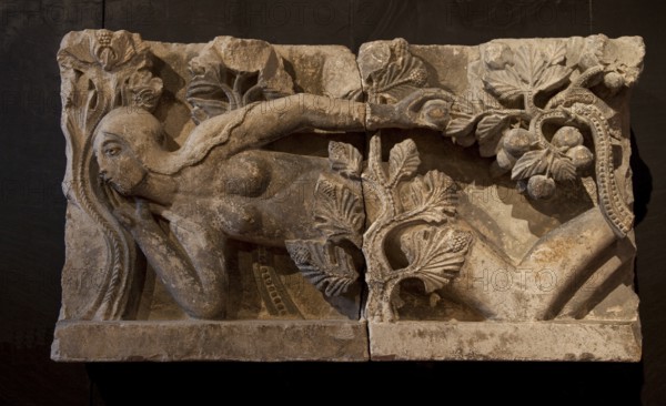 Autun, Musée Rolin, Relief of the Temptation of Eve from the north portal of St-Lazare Cathedral,
