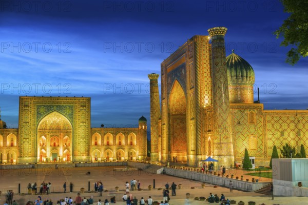 SAMARKAND, UZBEKISTAN - MAY 8, 2019: Registan, an old public square in the heart of the ancient